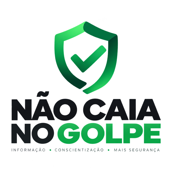 Logotipo Não Caia no Golpe: escudo verde com sinal de visto